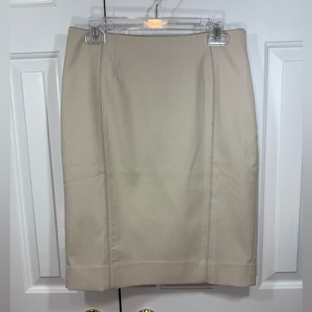 WHBM classic Pencil Skirt lined. Form fitted Knee-Length in tan with back slit